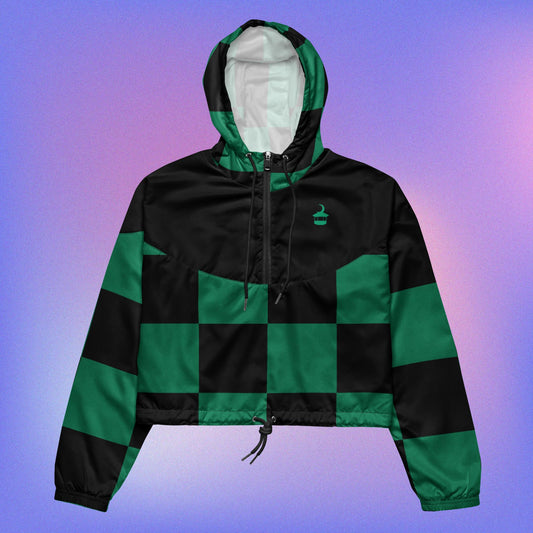 Cropped Ichimatsu Patterned Windbreaker - Green